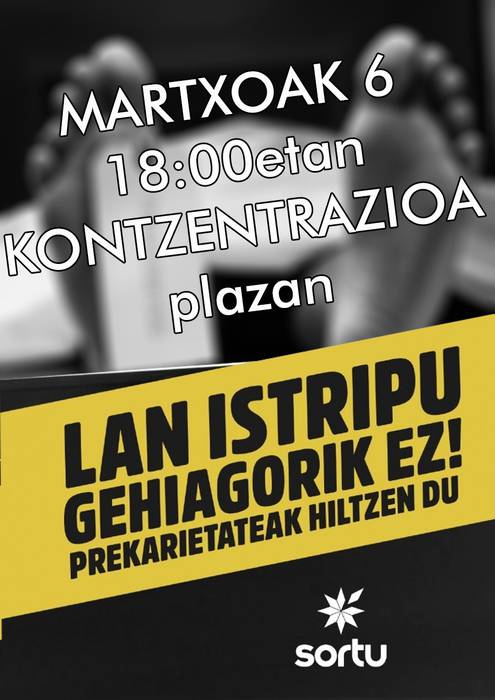 Lan heriotza salatzeko elkarretaratzea deitu du Sortuk gaur arratsalderako